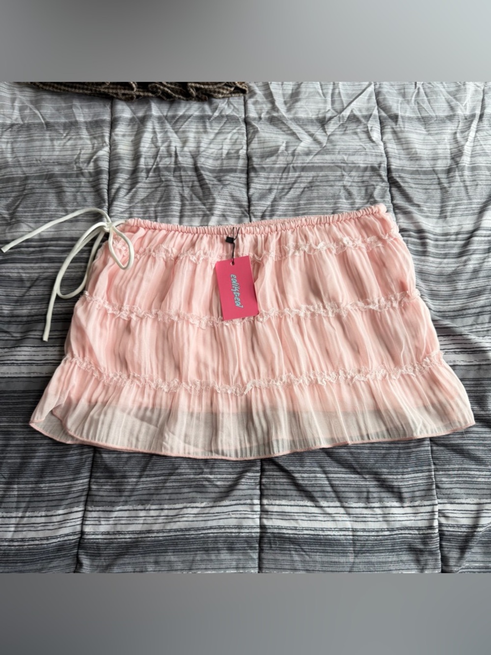 Edikted Light Pink Tiered Mini Chiffon Low Rise Skirt